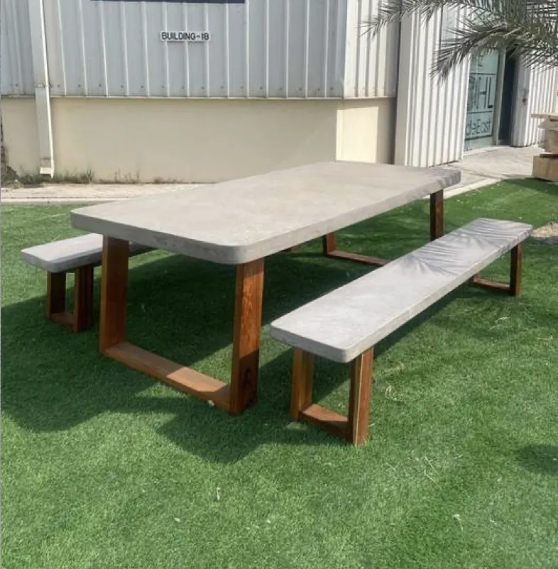 Outdoor dining table and benches