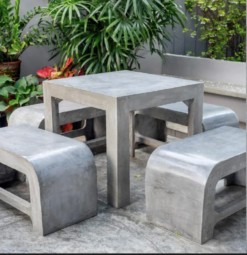 Concrete table and curved seating