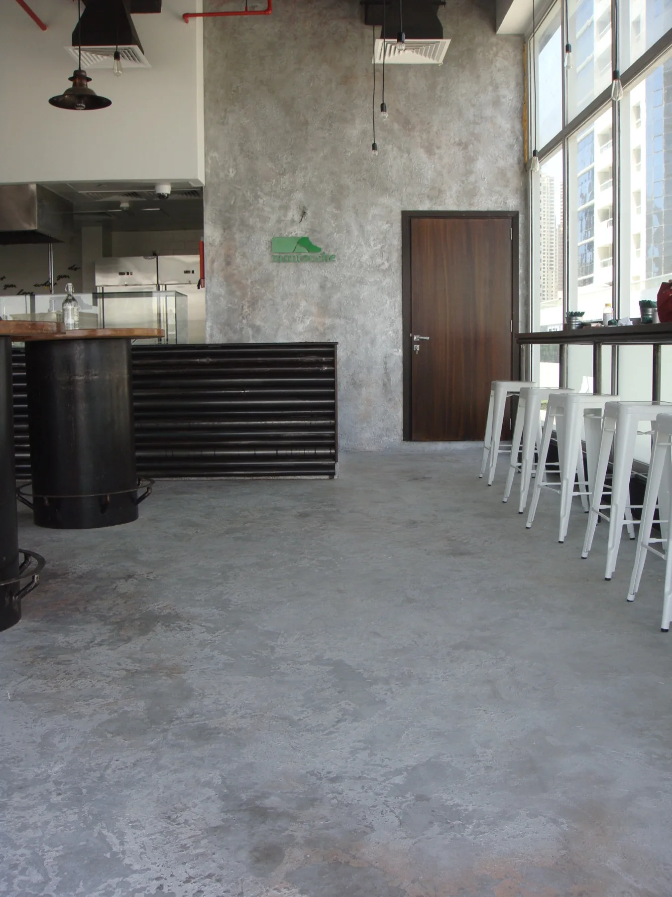 Textured wall and floor at Cafe Mantouche